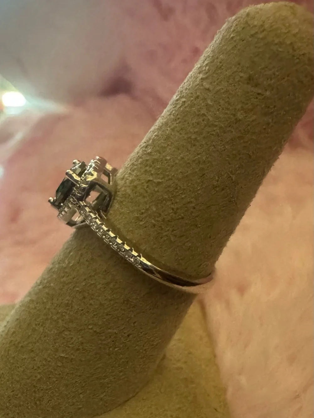 Moissanite Heart Halo Ring with Green Center Stone - Women Jewelry